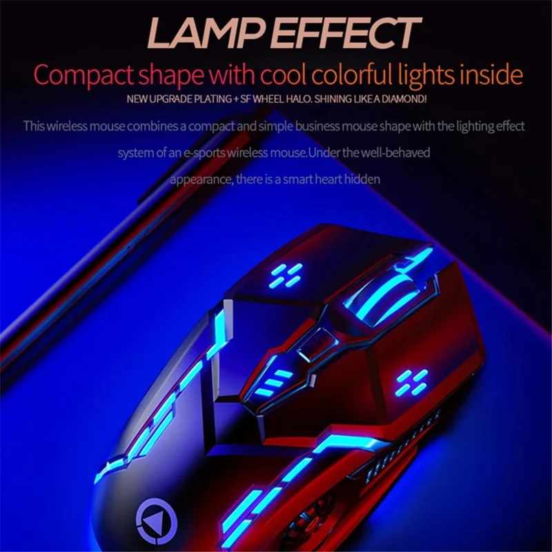 YINDIAO A9 2.4G Wireless Mouse 1200 / 1600 / 2400 / 3200 DPI Adjustable Silent 6 Keys Lighting Mouse - Black