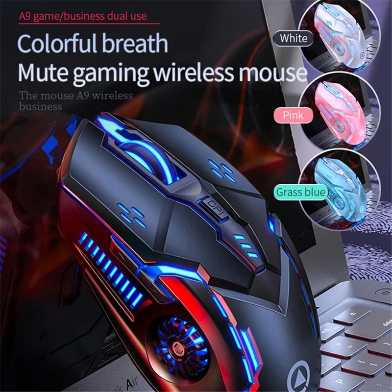 YINDIAO A9 2.4G Wireless Mouse 1200 / 1600 / 2400 / 3200 DPI Adjustable Silent 6 Keys Lighting Mouse - Black