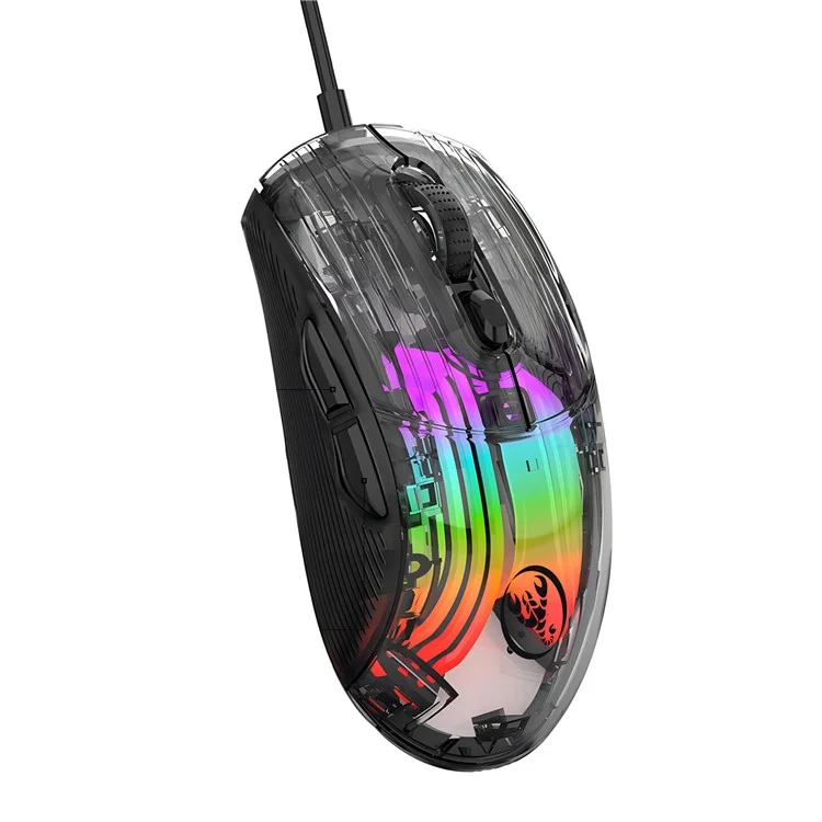 HXSJ X400B Wired Gaming Mouse 6 Adjustable DPI RGB Lighting Transparent Macro Programmable Mouse - Black