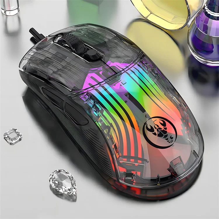 HXSJ X400B Wired Gaming Mouse 6 Adjustable DPI RGB Lighting Transparent Macro Programmable Mouse - Black
