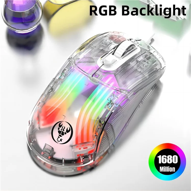 HXSJ X400B Wired Gaming Mouse 6 Adjustable DPI RGB Lighting Transparent Macro Programmable Mouse - Black