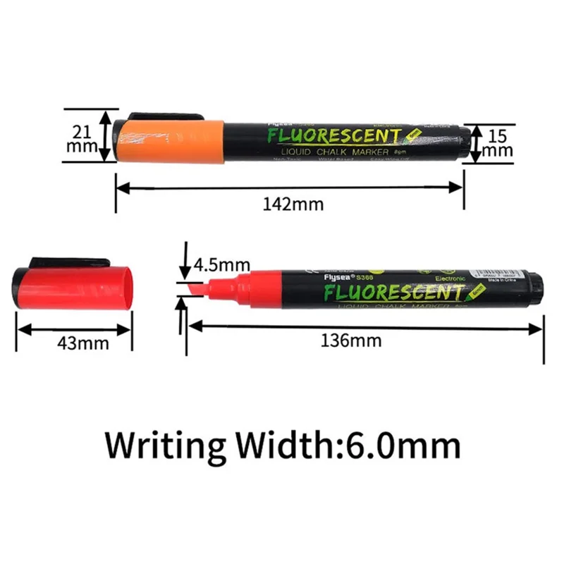 FLYSEA S368 Marker Pen 6mm Fluorescent Pen Reversible Highlighters for LED Light Board - Orange