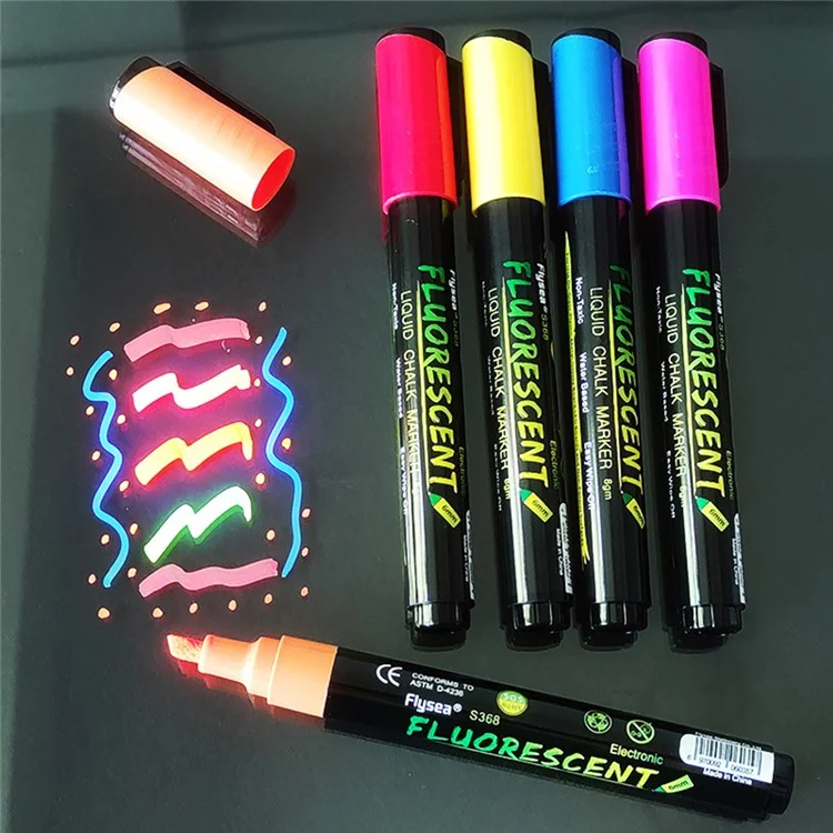 Flysea S368 Marker Pen 6mm Fluorescent Pen Highlighters Réversibles Pour Planche à Lumière LED - Rose