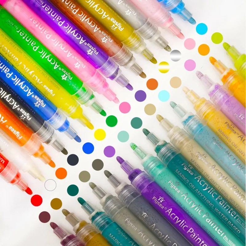 FLYSEA NO.1026 Low-Odor Marker Pen Colorful Acrylic Pens for Children Drawing - Light Grey