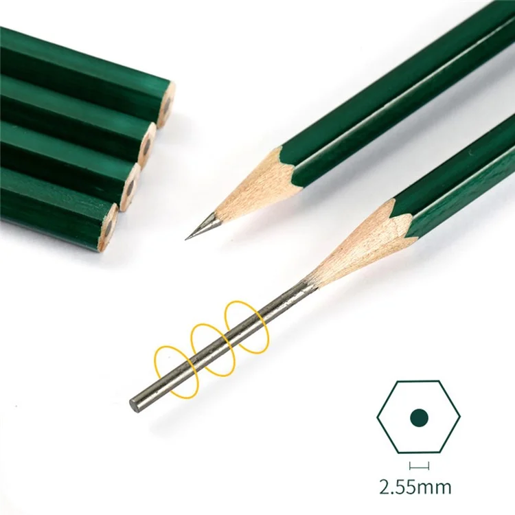 12Pcs 2B Pencil Hexagonal Writing Drawing Sketching Wooden Pencil Set - Green