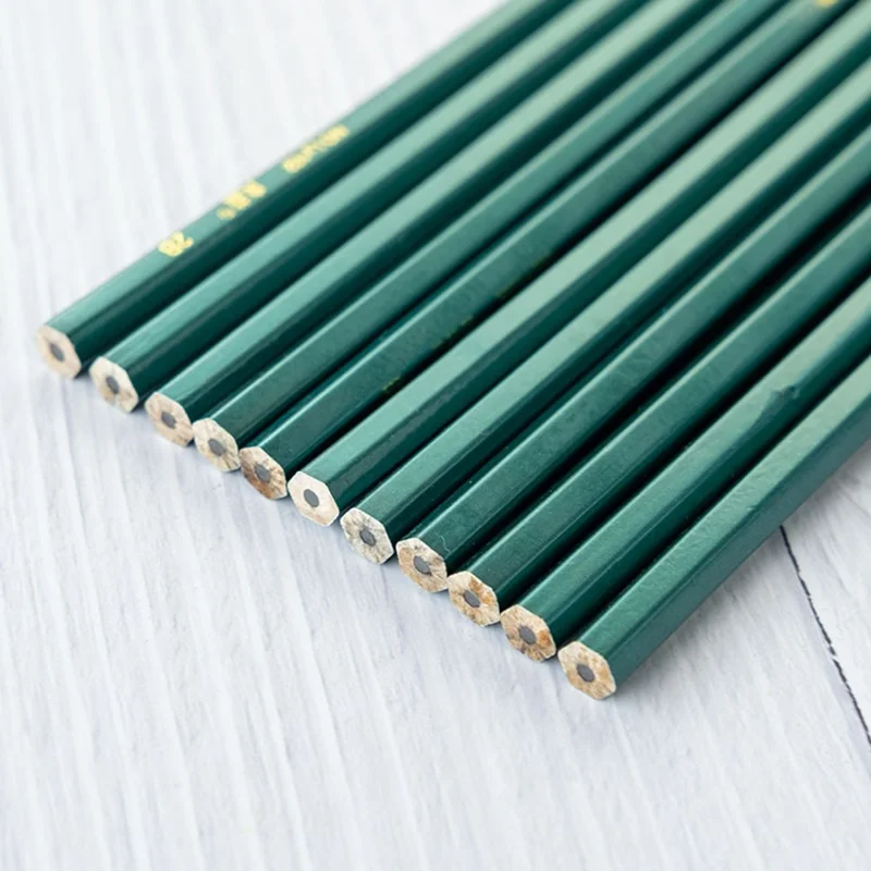 12Pcs 2B Pencil Hexagonal Writing Drawing Sketching Wooden Pencil Set - Green