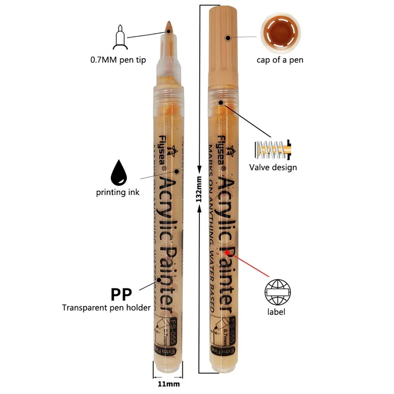FLYSEA FS-05 0.7mm Waterproof Acrylic Marker Pen for Drawing, Coloring - Coffee