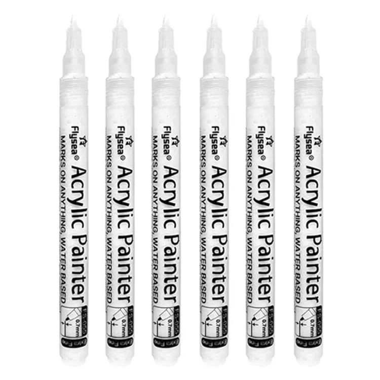 FLYSEA FS-055 6Pcs / Set Acrylic Paint Pens White Paint Markers for Glass, Paper, Stone