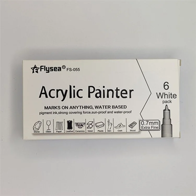 FLYSEA FS-055 6Pcs / Set Acrylic Paint Pens White Paint Markers for Glass, Paper, Stone