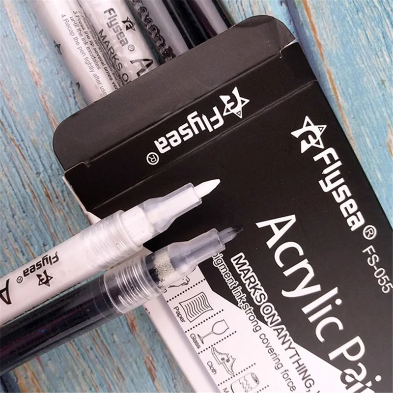 FLYSEA FS-055 6Pcs / Set Acrylic Paint Pens Black  /  White Paint Markers for Glass, Paper, Stone
