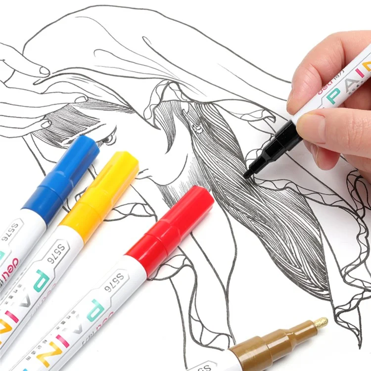 DELI S576 12Pcs / Pack Paint Pens for Artistic Drawing, DIY Crafting, Coloring, Note-Taking Marker Pen - White
