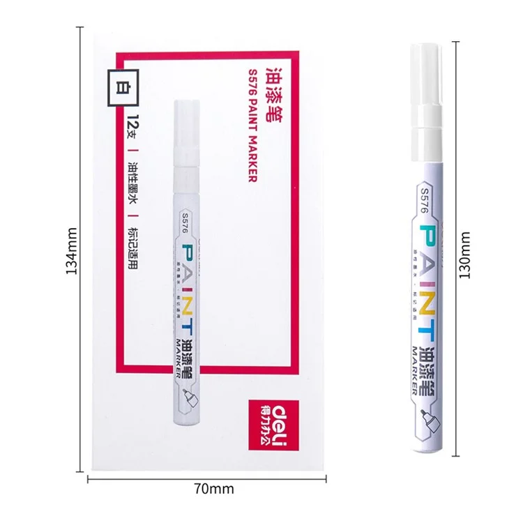 DELI S576 12Pcs / Pack Paint Pens for Artistic Drawing, DIY Crafting, Coloring, Note-Taking Marker Pen - White