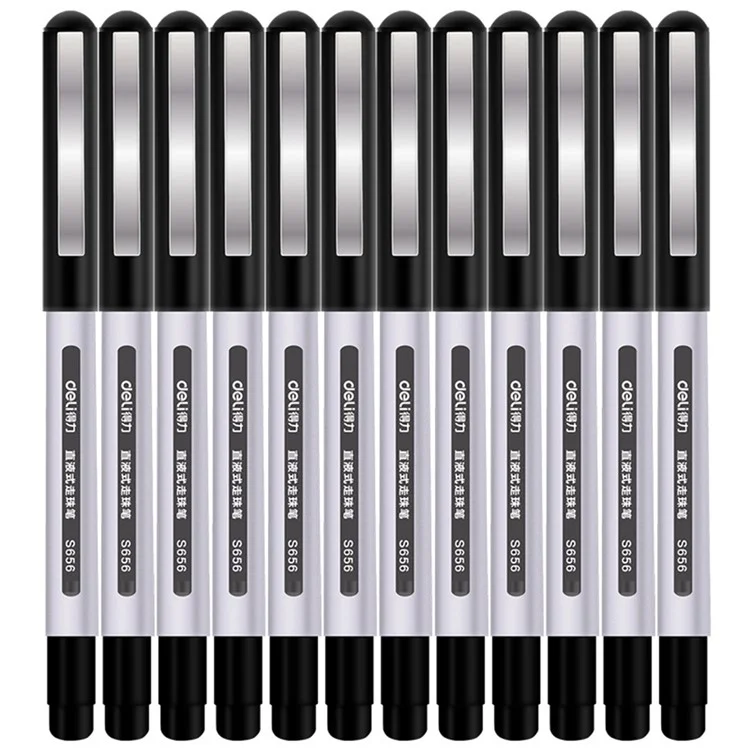 DELI S656 12-Pack Roller Ball Pens 0.5mm Liquid Ink Writing Pen for Students - Black