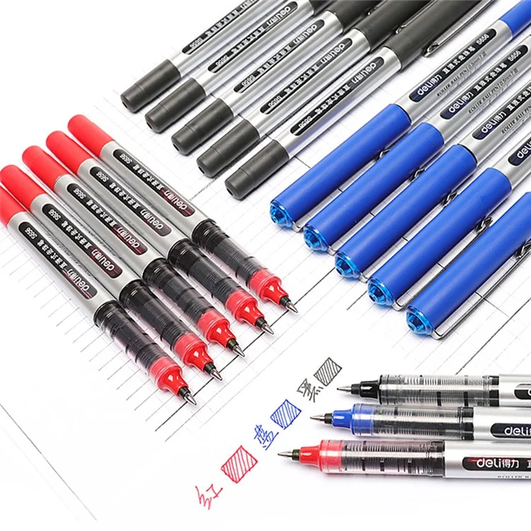 DELI S656 12er-Pack Kugelschreiber mit Rollkugel 0,5 mm Flüssigtusche zum Schreiben für Studenten - Schwarz