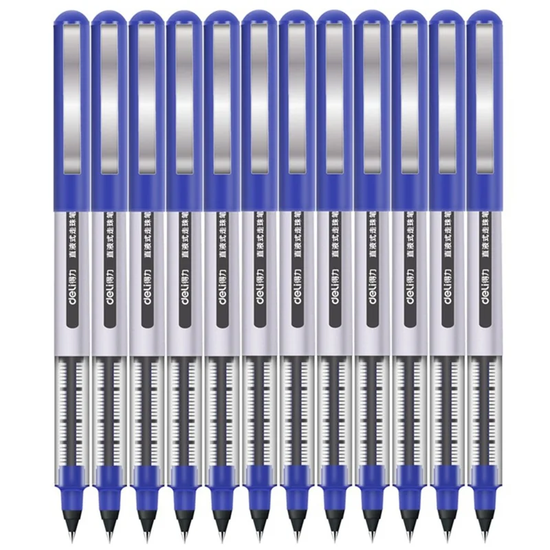 DELI S656 12-Pack Roller Ball Pens 0.5mm Liquid Ink Writing Pen for Students - Blue