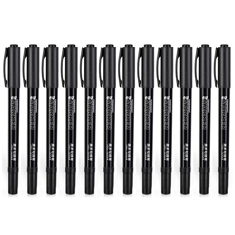 DELI S563 1.0mm / 0.5mm Dual-Tip Marker Pens for Outlining, Note-Taking, 12-Pack Student Drawing Pens