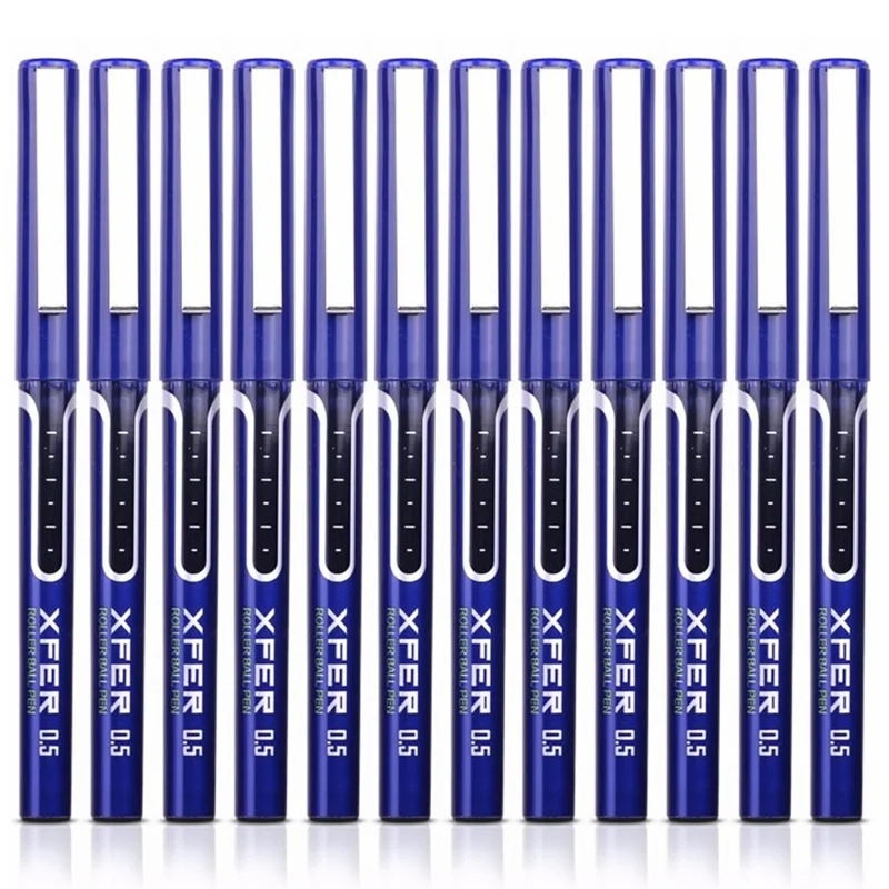 DELI S657 Rollerball Pen 12Pcs 0.5mm Liquid Ink Rollerball Ballpoint Pens for Writing - Blue