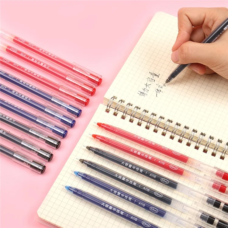 DELI A116 12Pcs Writing Neutral Pen Large Capacity Needle Pen 0.5mm Carbon Water Pen - Negro