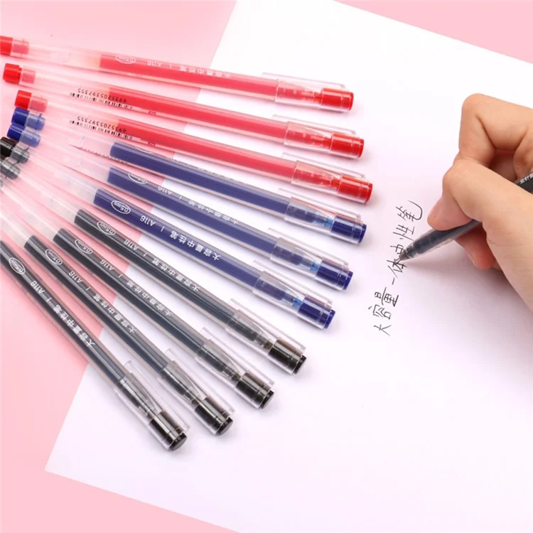 DELI A116 12Pcs Writing Neutral Pen Large Capacity Needle Pen 0.5mm Carbon Water Pen - Black