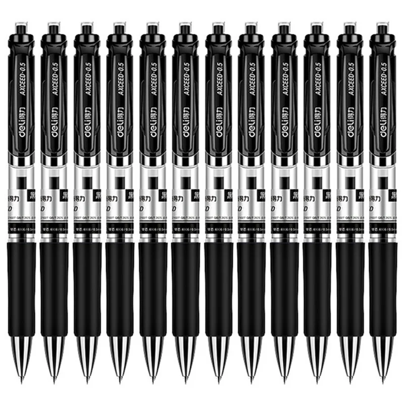 DELI 33388 12Pcs 0.5mm Press Retractable Gel Pen Office School Supplies - Black