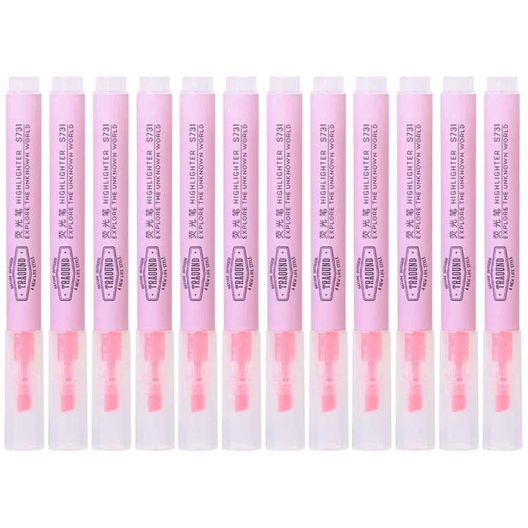 DELI S731 12Pcs Fluorescent Highlighter Markers Office Student Stationery - Pink