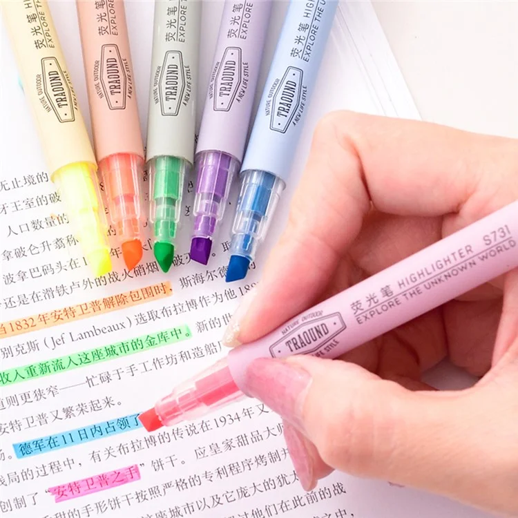 DELI S731 12Pcs Fluorescent Highlighter Markers Office Student Stationery - Pink