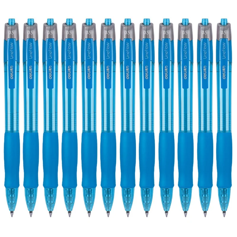 DELI S08 12Pcs Gel Pens Smooth Writing 0.5mm Bullet Tip Student Pen - Blue