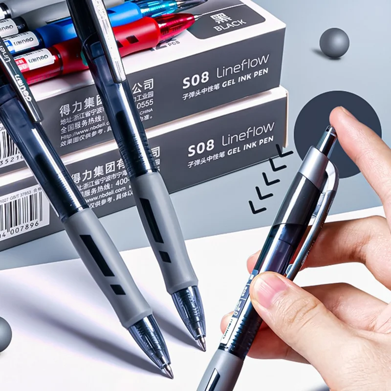 DELI S08 12Pcs Gel Pens Smooth Writing 0.5mm Bullet Tip Student Pen - Blue