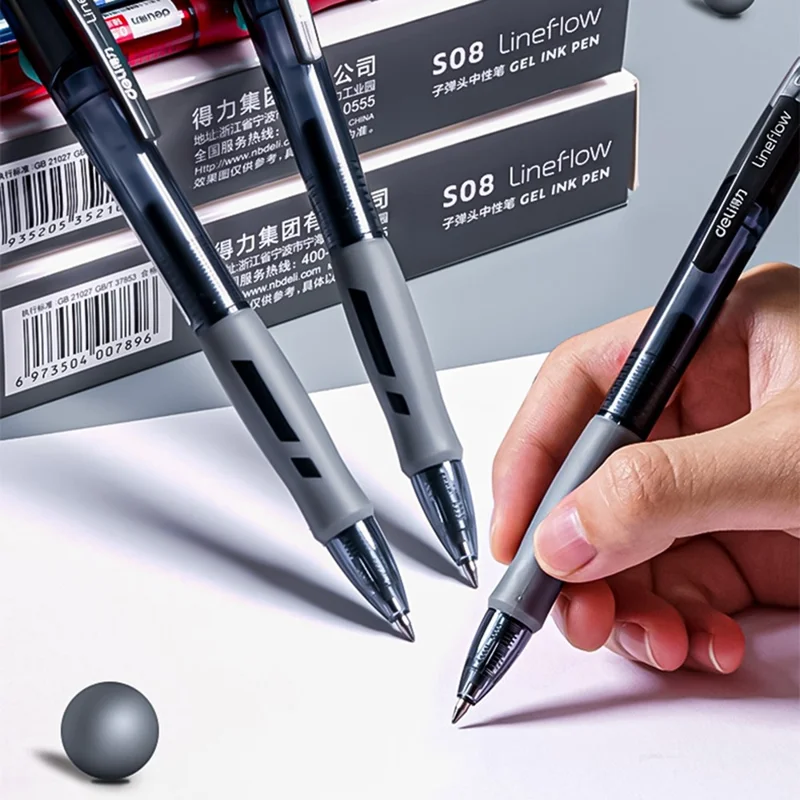 DELI S08 12Pcs Gel Pens Smooth Writing 0.5mm Bullet Tip Student Pen - Blue