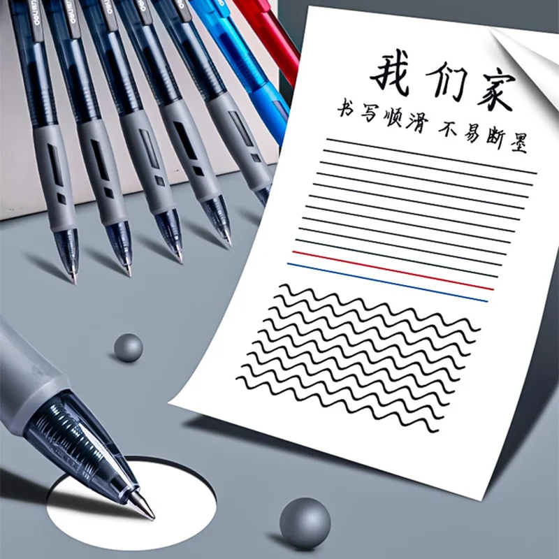 DELI S08 12Pcs Gel Pens Smooth Writing 0.5mm Bullet Tip Student Pen - Blue