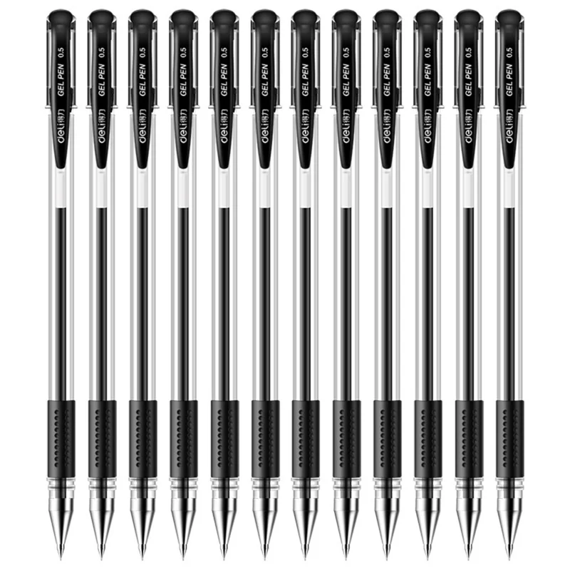 Deli 6600ES 12pcs Bolígrafos de Tinta Gel Escritura Suave de 0.5 mm Escolar Gel Pluma - Negro