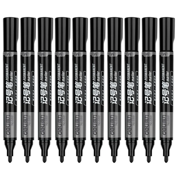 DELI 6881 10-Pack 1.8mm Oil-Based Marker Pens for Labeling, Logistics, and Large Writing - Black