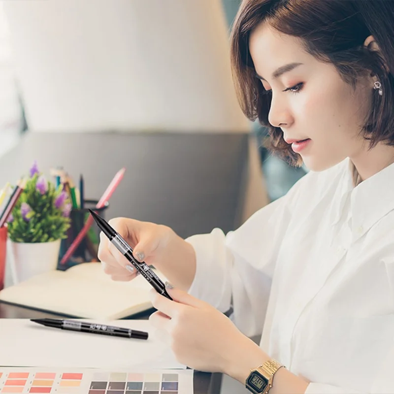 DELI 6824 12-Pack Dual-Tip Marker Pens 0.5mm / 1.2mm Tips Oil-Based Pens for Artistic Outlining, CD Marking - Blue