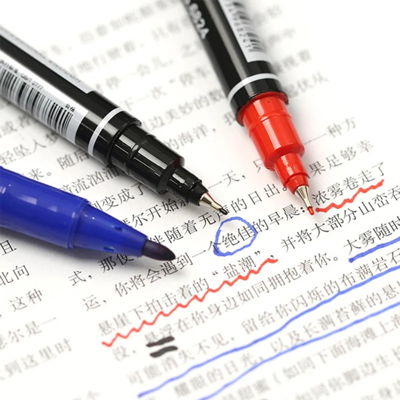 DELI 6824 12-Pack Dual-Tip Marker Pens 0.5mm / 1.2mm Tips Oil-Based Pens for Artistic Outlining, CD Marking - Blue