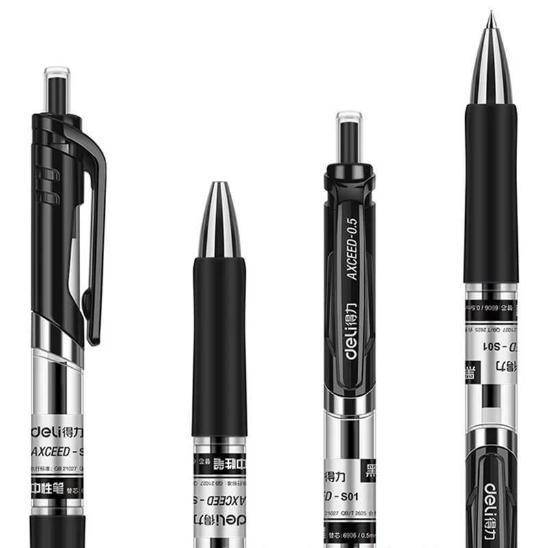 DELI S01 12Pcs Gel Pens Press Type Retractable Smooth Writing 0.5mm Gel Pen - Dark Blue