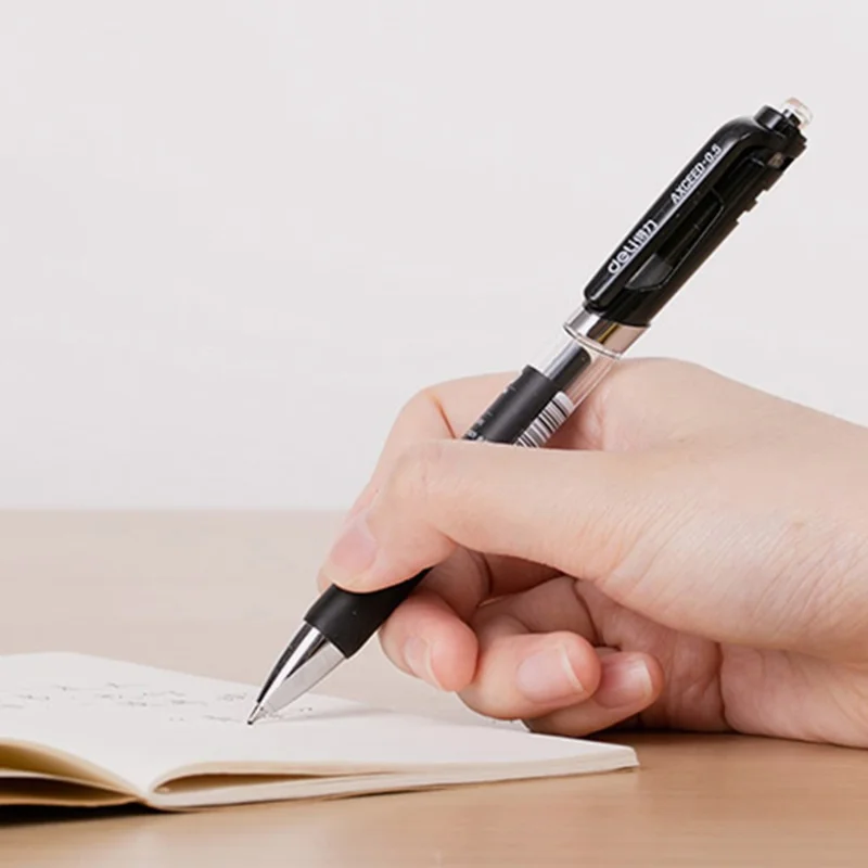 DELI S01 12Pcs Gel Pens Press Type Retractable Smooth Writing 0.5mm Gel Pen - Red