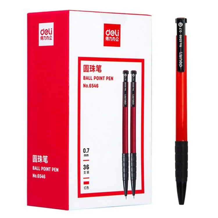 DELI 6546 36-Pack Ball Point Pens 0.7mm Bullet Tip Pen with Pen Clip for Students, Business Office - Red