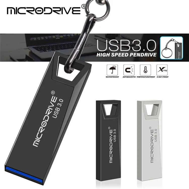MICRODRIVE Portable 128 Go Clé USB 3.0 en métal pour ordinateur portable - Argent
