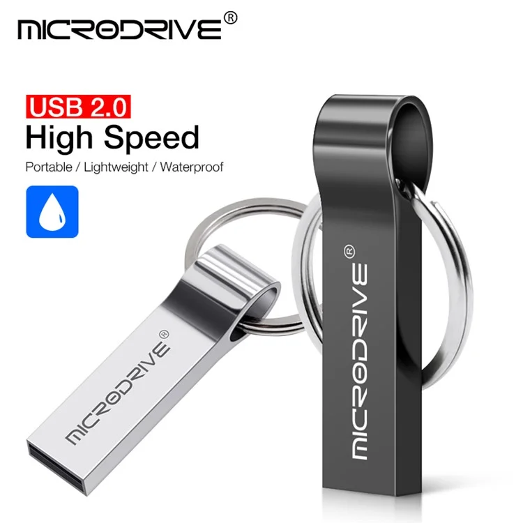 MICRODRIVE 32GB USB 2.0 Flash Drive Portable Metal Thumb Drive with Key Ring - Black