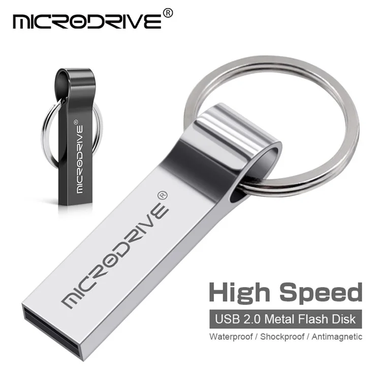 MICRODRIVE 32GB USB 2.0 Flash Drive Portable Metal Thumb Drive with Key Ring - Black
