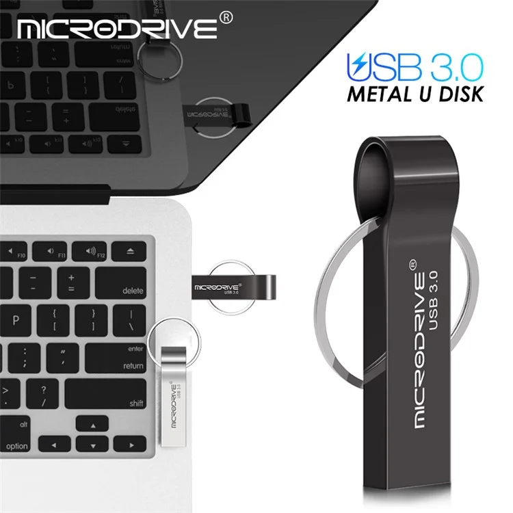 Microdrive 64 гб Портативного Металлического USB 3.0 Флеш -привод Флэш -накопитель с Кольцом с Ключом - Серебро