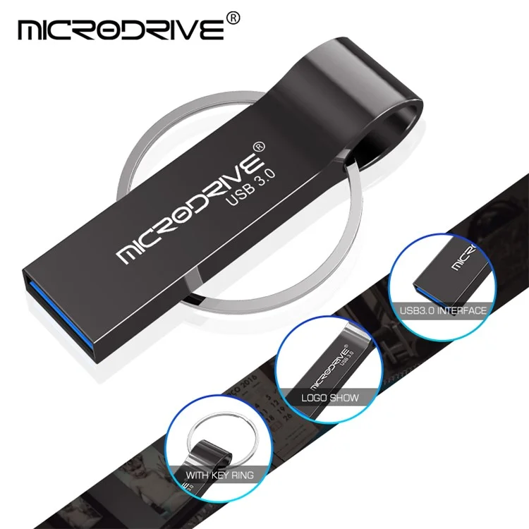 Microdrive 64 гб Портативного Металлического USB 3.0 Флеш -привод Флэш -накопитель с Кольцом с Ключом - Серебро