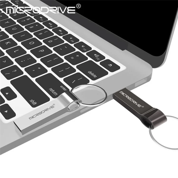 MICRODRIVE 16GB USB 2.0 Flash Drive Portable Key Ring Metal Thumb Drive Memory Stick - Silver