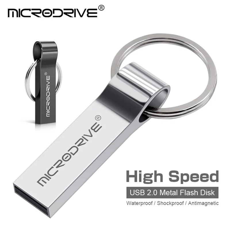 MICRODRIVE 16GB USB 2.0 Flash Drive Portable Key Ring Metal Thumb Drive Memory Stick - Black