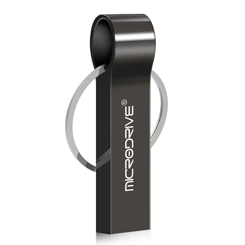 MICRODRIVE 64GB Data Storage USB 2.0 Flash Drive Metal Thumb Drive with Key Ring - Black