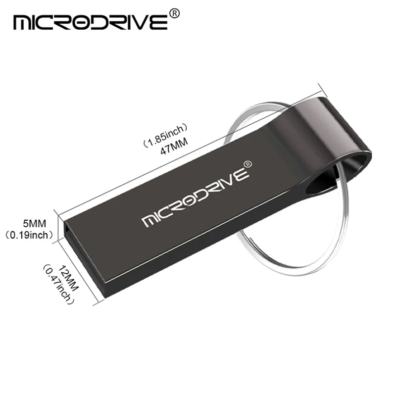 MICRODRIVE 64GB Data Storage USB 2.0 Flash Drive Metal Thumb Drive with Key Ring - Black