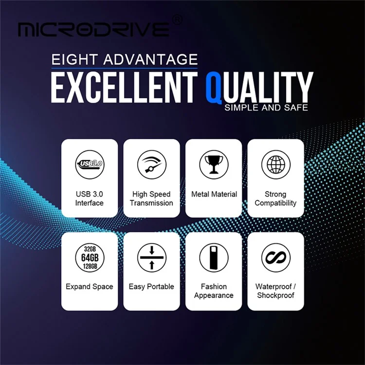 Microdrive E9 64GB Metal U-disk USB 3.0 Флэш-накопитель Компьютера Памяти. - Черный