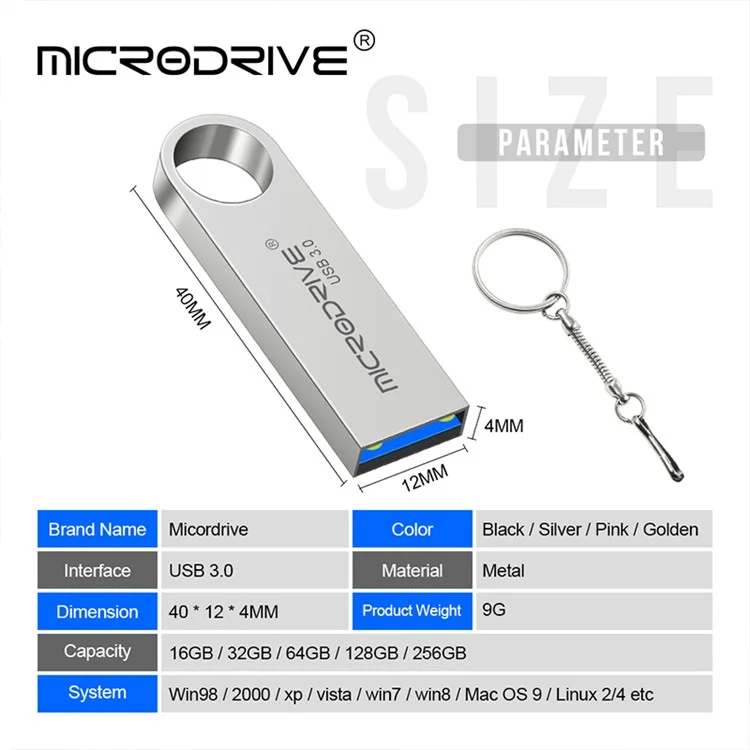 MICRODRIVE E9 Tragbare 16GB High-Speed-USB-3.0-Speicherstick Metall U-Disk - Grau