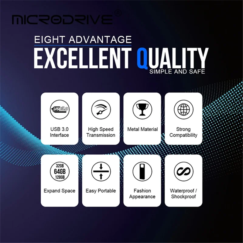 MICRODRIVE E9 Portable 16GB High Speed USB 3.0 Memory Stick Metal U-disk - Black