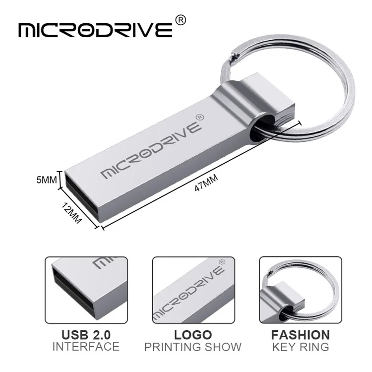 MICRODRIVE 128GB USB 2.0 Memory Stick Waterproof Flash Drive Thumb Drive - Silver